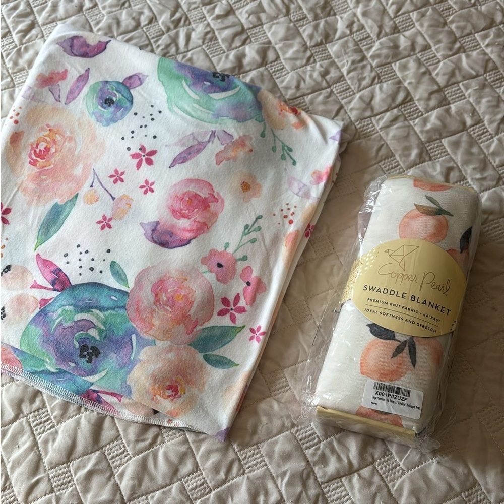 Copper Pearl Floral & Peach Swaddle Blankets